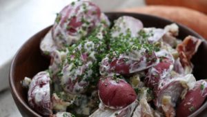 Yogurt Double-smoked Bacon Fingerling Potato Salad with Dill Pickle