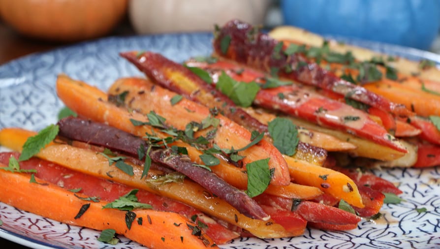 Young heirloom carrots with icewine mustard & caraway seeds